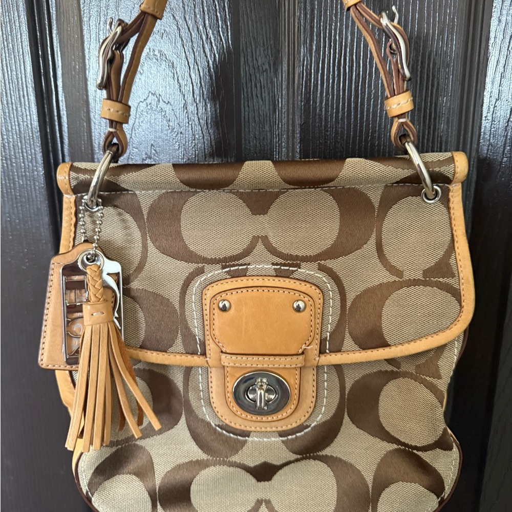 Coach Brown and Tan Signature Crossbody Bag